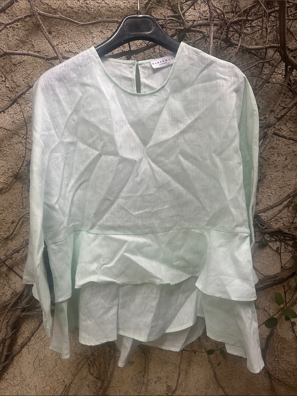 Harshman Los Angeles Adaras Tiered Peplum Blouse 100%Linen